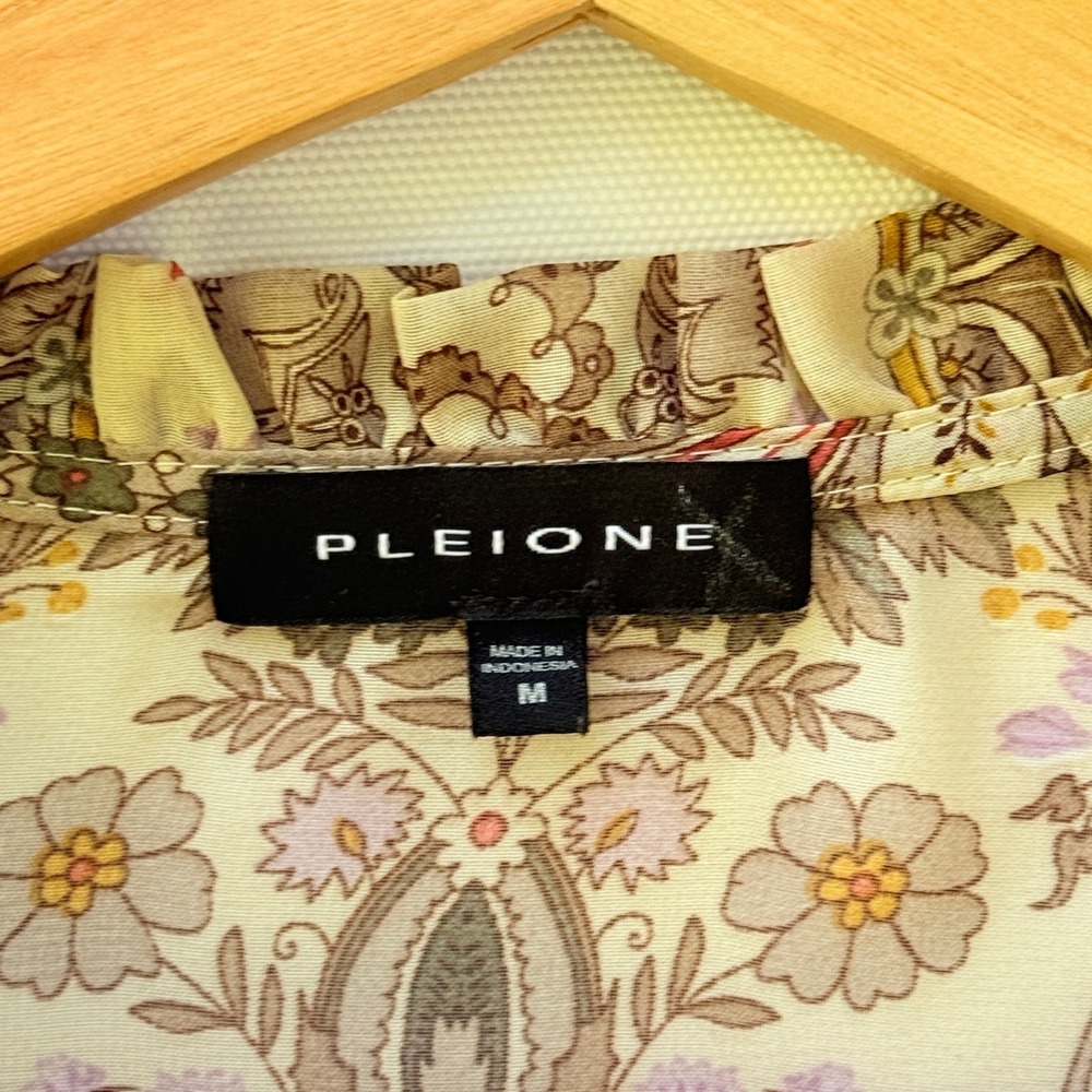 Pleione Paisley Womens Medium Floral‎ Ruffle Neck Long Sleeve Sheer Blouse Top - Picture 8 of 8